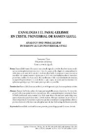 L’analogia i el paral·lelisme en l’estil proverbial de Ramon Llull 
