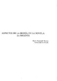 Aspectos de la ironía en la novela: 'La Regenta'