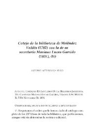 Cotejo de la biblioteca de Meléndez Valdés (1782) con la de su secretario Mariano Lucas Garrido (1831), (II)
