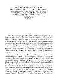 Una dimensión amistosa de la viuda de Miguel Hernández en sus cartas al poeta oriolano Manuel Molina entre 1941-1971