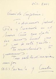 Carta de Concha Zardoya y Carmela Iglesias a Angelina Gatell. Noviembre de 2001
