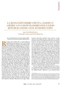 La reflexión sobre España, Europa y América en los pensadores del exilio republicano de 1939. Introducción