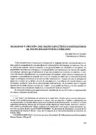 Realidad y ficción. Del pacto lingüístico sistemático al pacto pragmático literario 