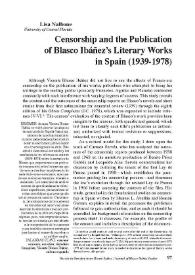 Censorship and the Publication of Blasco Ibáñez’s Literary Works in Spain (1939-1978) 
