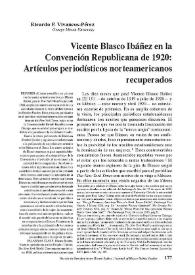 Vicente Blasco Ibáñez en la Convención Republicana de 1920: artículos periodísticos norteamericanos recuperados 