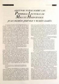 Algunas notas sobre las primeras lecturas de Miguel Hernández: Juan Ramón Jiménez y Rubén Darío