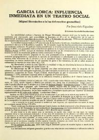 García Lorca: Influencia inmediata en un teatro social (Miguel Hernández a la luz del escritor granadino)