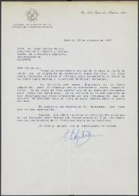 Carta de Luis Sáinz de Medrano a José Carlos Rovira. Madrid, 25 de octubre de 1987