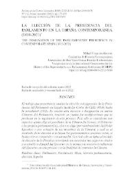 La elección de la presidencia del Parlamento en la España contemporánea (1810-2021)