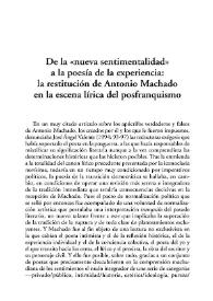 De la 'nueva sentimentalidad' a la poesía de la experiencia: la restitución de Antonio Machado en la escena lírica del posfranquismo