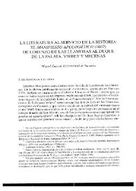 La literatura al servicio de la historia: el 'Manifiesto apologético' (1692) de Lorenzo de las Llamosas al Duque de la Palata, virrey y mecenas