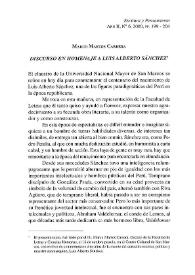 Discurso en homenaje a Luis Alberto Sánchez