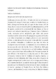 Discurso en la Academia Peruana de la Lengua. Lima, agosto 2012