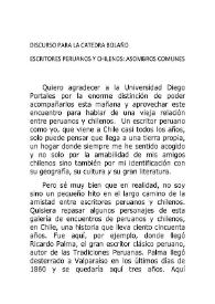 Discurso para la Cátedra Bolaño. Escritores peruanos y chilenos: asombros comunes   