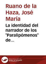 Portada:La identidad del narrador de los \"Paralipómenos\" de \"Pepita Jiménez\" / José María Ruano de la Haza