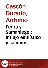 Portada:Fedro y Samaniego : influjo estilístico y cambios ideológicos / Antonio Cascón Dorado