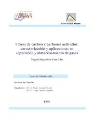 Portada:Fibras de carbón y carbones activados : caracterización y aplicaciones en separación y almacenamiento de gases / Miguel Ángel de la Casa Lillo