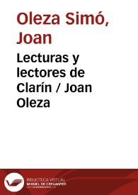 Portada:Lecturas y lectores de Clarín / Joan Oleza