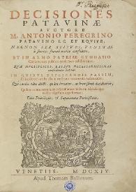 Portada:Decisiones patavinae / auctore M. Antonio Peregrino ...