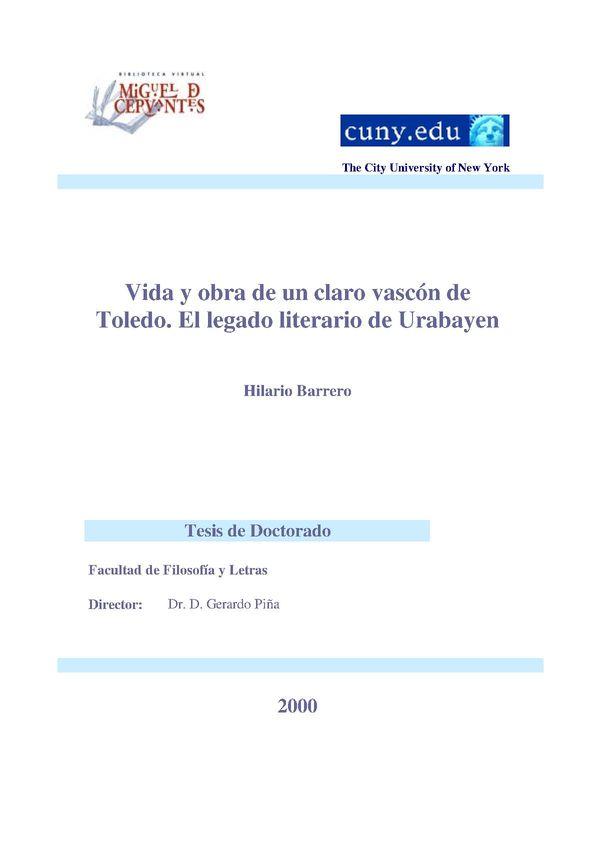 Vida y obra de un claro vascón de Toledo : el legado literario de Félix Urabayen / Hilario Barrero | Biblioteca Virtual Miguel de Cervantes