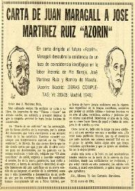 Carta de Joan Maragall a José Martínez Ruíz "Azorín" | Biblioteca Virtual Miguel de Cervantes
