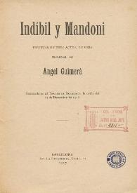 Portada:Indíbil y Mandoni : tragedia en tres actes, en vers / original de Angel Guimerà