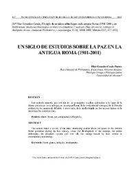 Portada:Un siglo de estudios sobre la paz en la antigua Roma (1901-2001) / M.ª Pilar González-Conde