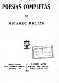 Portada:Poesías completas / de Ricardo Palma