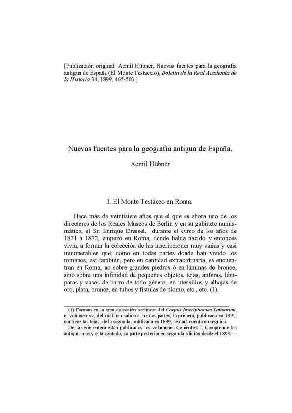 Nuevas fuentes para la geografía antigua de España / Aemil Hübner | Biblioteca Virtual Miguel de Cervantes