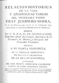 Relación histórica. La vida del venerable padre fray Junípero Serra / Francisco Palou | Biblioteca Virtual Miguel de Cervantes