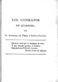 Portada:Los literatos en Cuaresma / Tomás de Iriarte