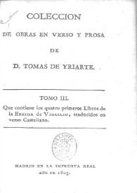 Más información sobre Colección de obras en verso y prosa de D. Tomás de Yriarte. Tomo 3