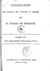 Portada:Colección de obras en verso y prosa de D. Tomás de Yriarte. Tomo 6