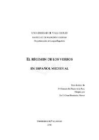 Portada:El régimen de los verbos en español medieval / Florencio del Barrio de la Rosa