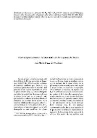 Portada:Nuevas aportaciones a la interpretación de la pátera de Tivisa / José María Blázquez Martínez