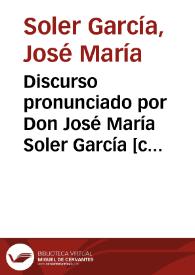 Portada:Discurso pronunciado por Don José María Soler García [con motivo de la distinción con el premio Montaigne-Preises de 1982]