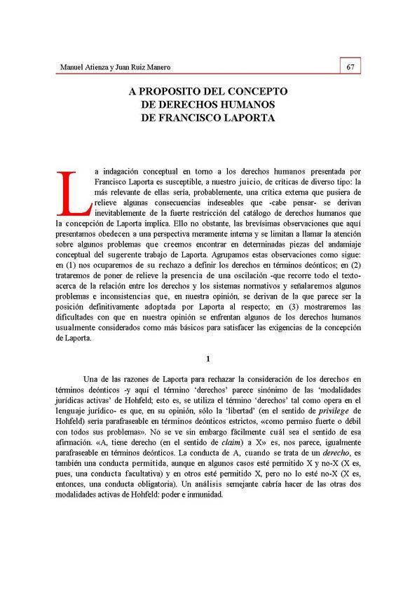 A propósito del concepto de derechos humanos de Francisco Laporta / Manuel Atienza, Juan Ruiz Manero | Biblioteca Virtual Miguel de Cervantes