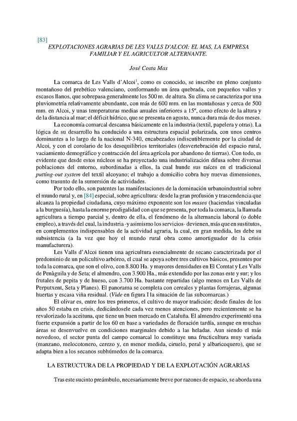 Explotaciones agrarias de Les Valls d' Alcoi : el mas, la empresa familiar y el agricultor alternante | Biblioteca Virtual Miguel de Cervantes