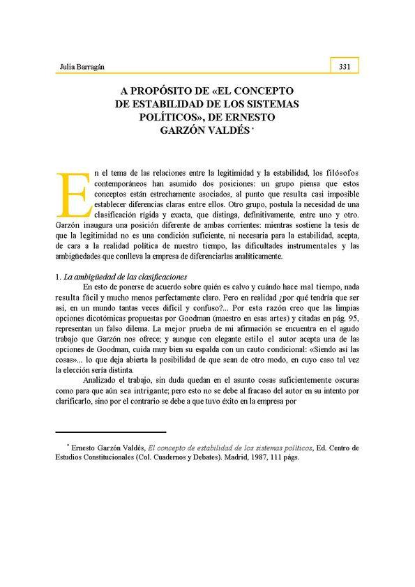 A propósito de «El Concepto de Estabilidad de los Sistemas Políticos» de Ernesto Garzón Valdés | Biblioteca Virtual Miguel de Cervantes