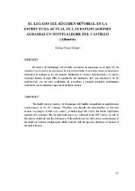 Portada:El legado del Régimen Señorial en la estructura actual de las explotaciones agrarias en Montealegre del Castillo (Albacete)