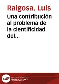 Portada:Una contribución al problema de la cientificidad del derecho / Luis Raigosa