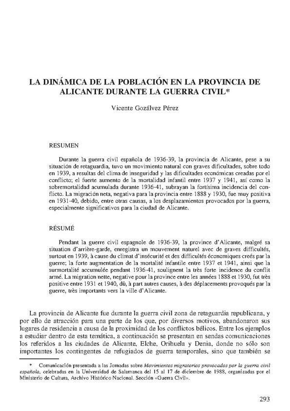 La dinámica de la población en la provincia de Alicante durante la Guerra Civil | Biblioteca Virtual Miguel de Cervantes