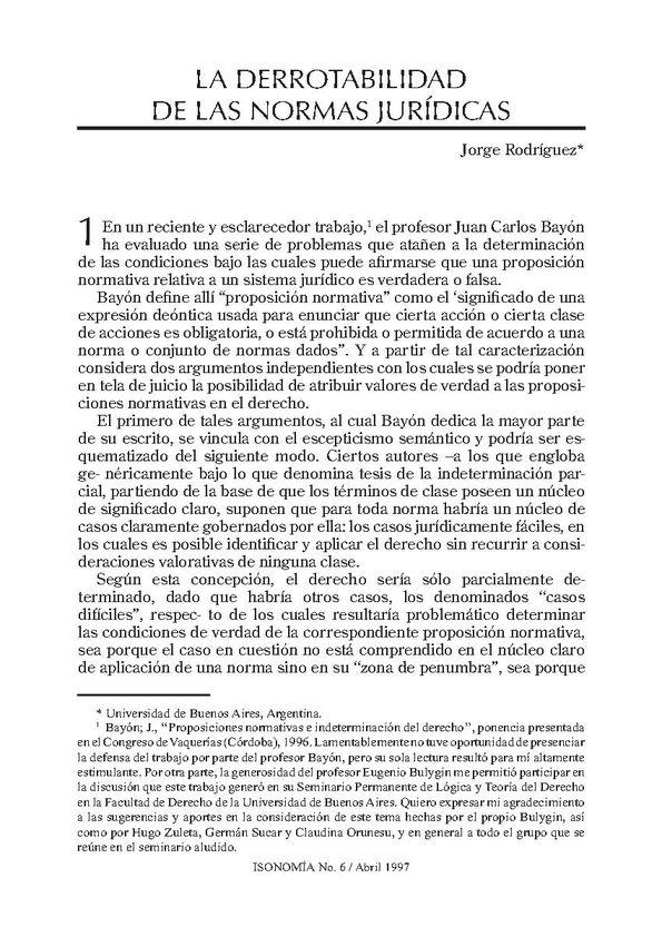 La derrotabilidad de las normas jurídicas / Jorge L. Rodríguez | Biblioteca Virtual Miguel de Cervantes