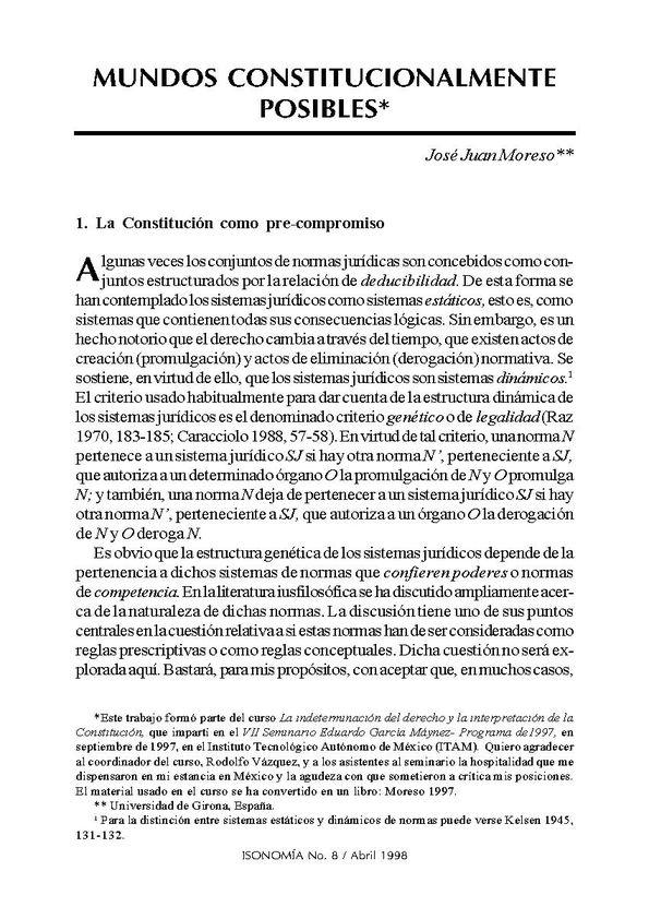 Mundos constitucionalmente posibles / José Juan Moreso | Biblioteca Virtual Miguel de Cervantes