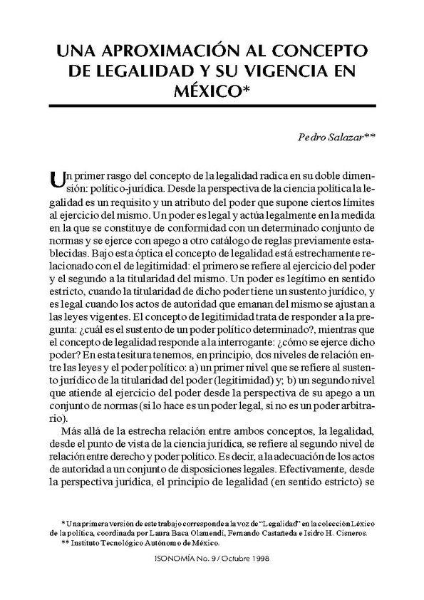 Una aproximación al concepto de legalidad y su vigencia en México / Pedro Salazar | Biblioteca Virtual Miguel de Cervantes
