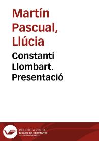 Portada:Constantí Llombart. Presentació / Llúcia Martín Pascual