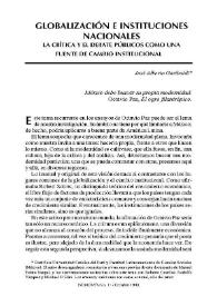 Portada:Globalización e instituciones nacionales / José Alberto Garibaldi