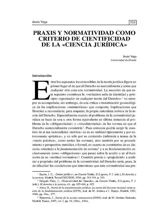 Praxis y normatividad como criterio de cientificidad de la «ciencia jurídica» | Biblioteca Virtual Miguel de Cervantes
