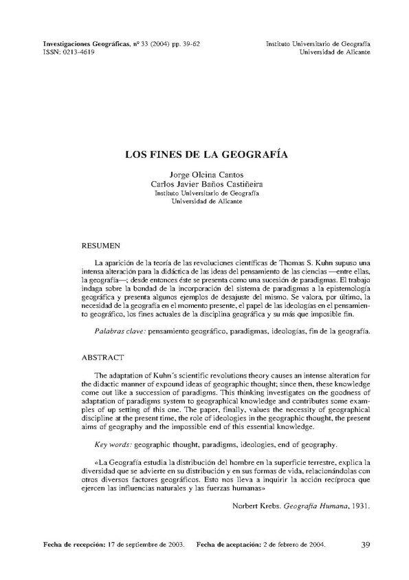 Los fines de la Geografía / Jorge Olcina Cantos y Carlos J. Baños Castiñeira | Biblioteca Virtual Miguel de Cervantes