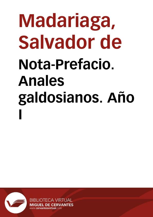 Nota-Prefacio. Anales galdosianos. Año I | Biblioteca Virtual Miguel de Cervantes